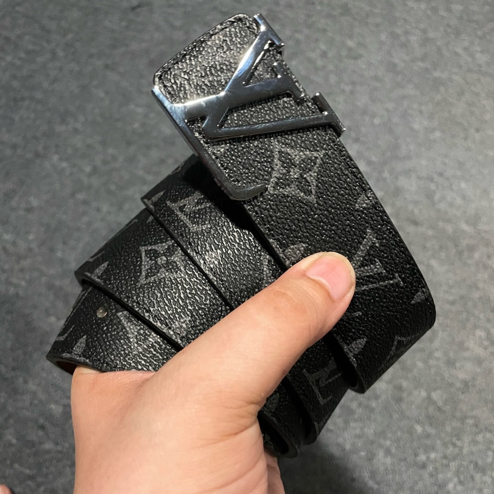 Louis Vuitton Black Monogram LV Reversible Belt with Silver LV Buckle